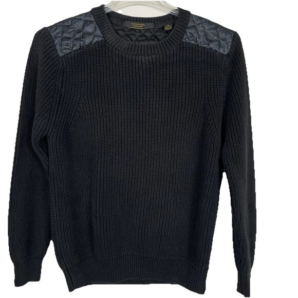 Scotch & Soda Sweater Mens Medium Charcoal Quilted Shoulder Ribbed Heavy Preppy - Picture 1 of 12